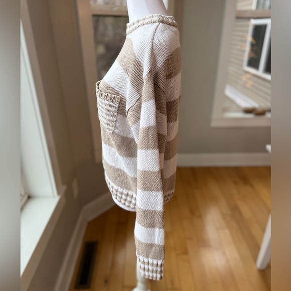Vintage 90’s Nuggets Tan White Striped Cotton Cropped Sweater Size Large - Picture 4 of 10